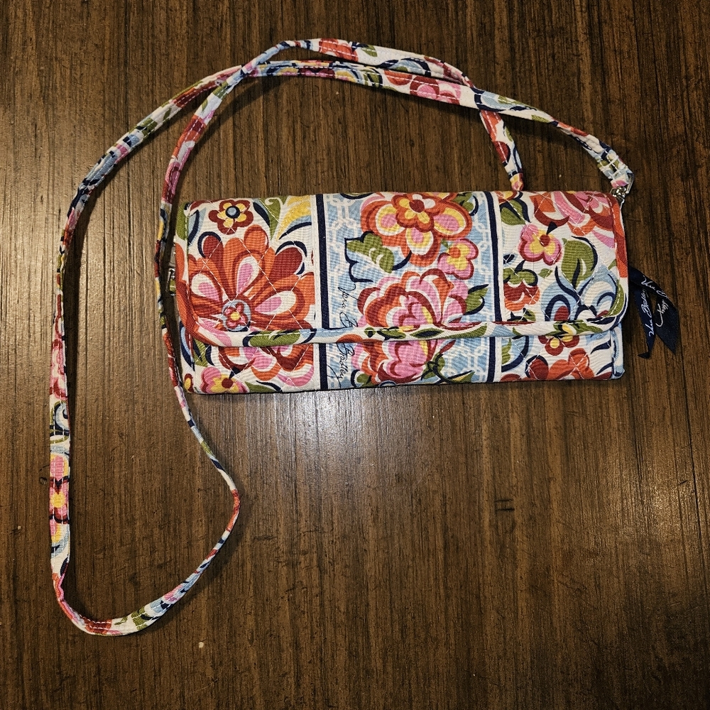 Vera Bradley Hope Garden Sleek Wallet Crossbody Bag/Purse Removable Strap